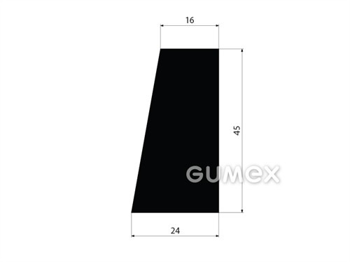 Gumový profil tvaru "lichobežník", 45x24/16mm, 70°ShA, EPDM, -40°C/+100°C, čierny